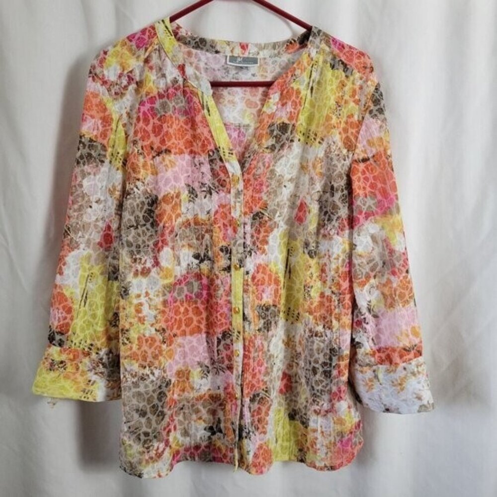 JM Collection Blouse Floral 18 Breezy Flowy BOHO Feminine Vacation embellished